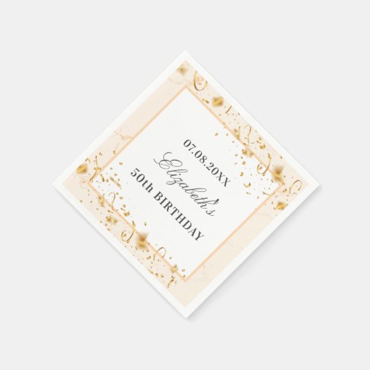 Birthday Weißgold Konfetti Namensskript elegant Serviette (Ecke)