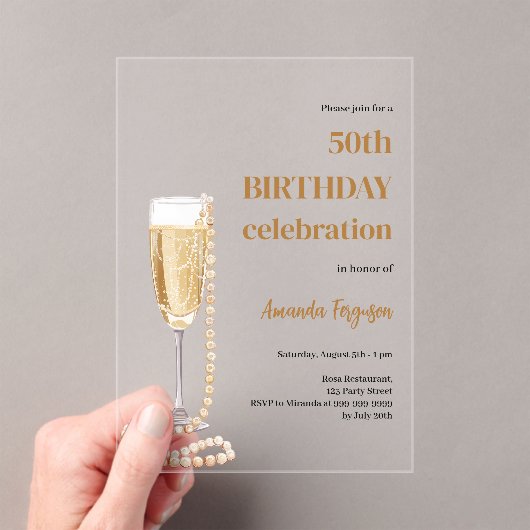 Birthday Weißgoldbläschen Weinperlen klar Acryleinladungen (Insitu (Handheld))