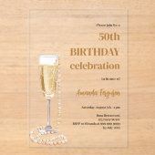 Birthday Weißgoldbläschen Weinperlen klar Acryleinladungen (Vorderseite)