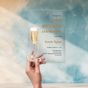 Birthday Weißgoldbläschen Weinperlen klar Acryleinladungen