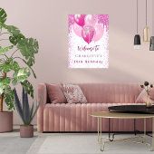 Birthday Weißrosa Ballons Mädchen willkommen Party Poster