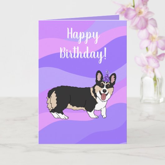 Birthday Welsh Corgi Karte (Orchidee)