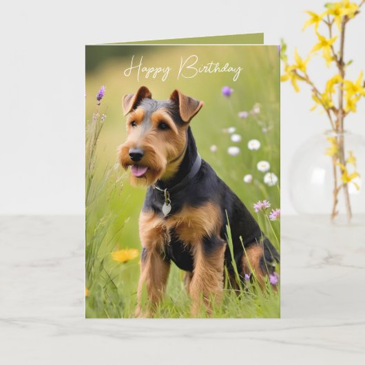 Birthday Welsh Terrier Karte (Gelbe Blume)