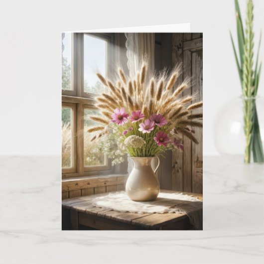 Birthday Wheat Stalk Wildblume Bouquet Karte (Vorderseite)