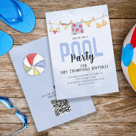 Birthday Whimsical Pool Party QR Code Social Media Einladung