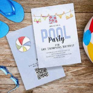 Birthday Whimsical Pool Party QR Code Social Media Einladung