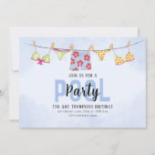Birthday Whimsical Pool Party Swimsuits QR Code Einladung (Vorderseite)