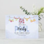 Birthday Whimsical Pool Party Swimsuits QR Code Einladung (Stehend Vorderseite)