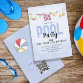 Birthday Whimsical Pool Party Swimsuits QR Code Einladung