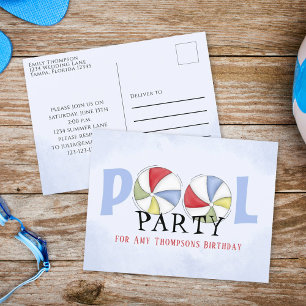 Birthday Whimsical Summer Pool Party Beach Balls Postkarte