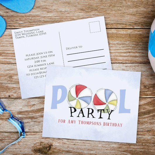 Birthday Whimsical Summer Pool Party Beach Balls Postkarte