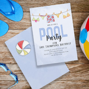 Birthday Whimsical Summer Pool Party Fun Swimsuits Einladung