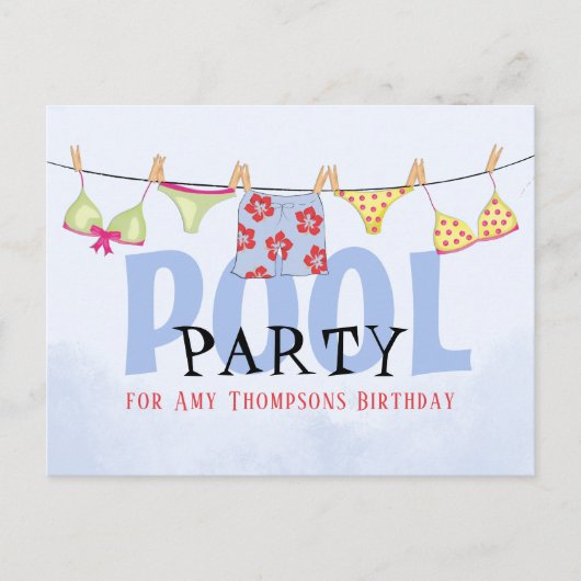 Birthday Whimsical Summer Pool Party Fun Swimsuits Postkarte (Vorderseite)