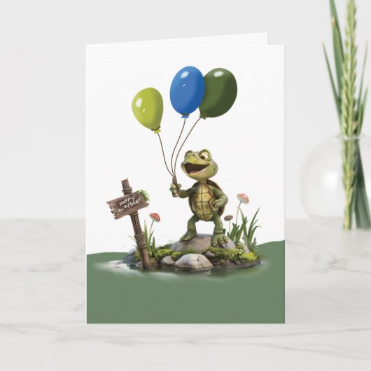 Birthday Whimsical Turtle Holloons Karte (Vorderseite)