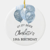 Birthday White Blue Ballons Name Keramik Ornament (Hinten)