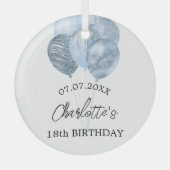 Birthday White Blue Ballons Name Ornament Aus Glas (Vorderseite)