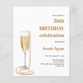 Birthday White gold Bubbly wine Perry Einladung (Vorderseite)