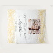 Birthday White Gold Glitzer Foto Name willkommen Wandteppich (Vorderseite (Horizontal))