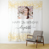 Birthday White Gold Glitzer Foto Name willkommen Wandteppich (Beispiel)