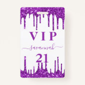 Birthday White lila Glitzer Tropfens Vip Einladung Ausweis (Vorderseite)