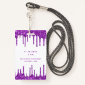 Birthday White lila Glitzer Tropfens Vip Einladung Ausweis (Rückseite mit Schlüsselband)