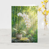 Birthday White Orchids and Bamboo Karte (Gelbe Blume)