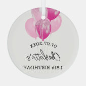 Birthday White Pink Ballloons Name Ornament Aus Glas (Rückseite)