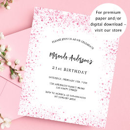 Birthday white pink Glitzer chic Budget Einladung Flyer