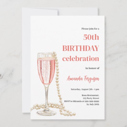 Birthday white pink sparktweinperlen einladung (Vorderseite)