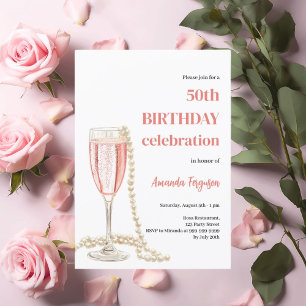 Birthday white pink sparktweinperlen einladung