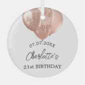 Birthday White Rosa Goldballons Name Ornament Aus Glas (Vorderseite)