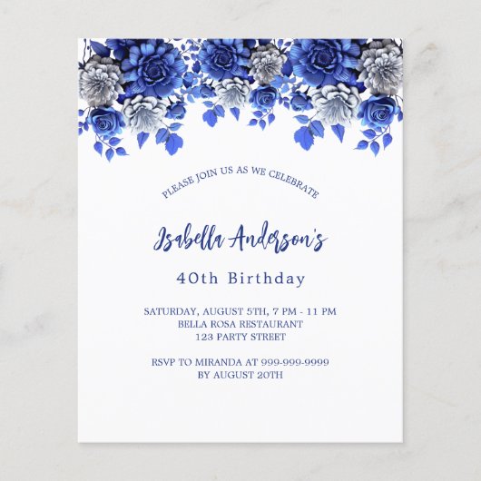 Birthday White Royal Blue Blumenladen Flyer (Vorne)