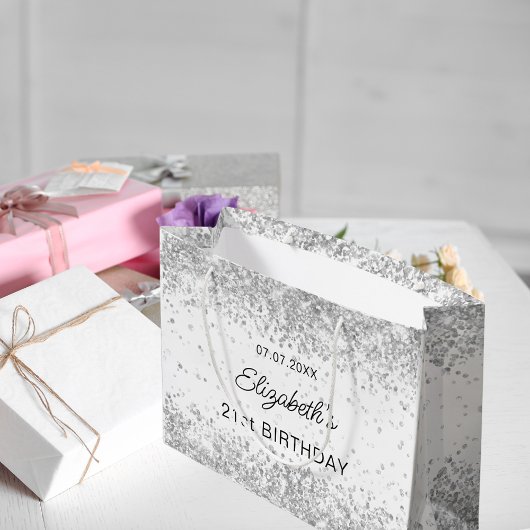 Birthday White silber Konfettame Große Geschenktüte