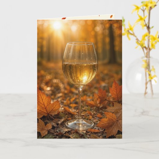 Birthday Wine Glass In Autumn Maple Leaves Karte (Gelbe Blume)