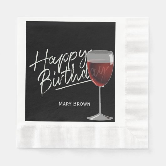 Birthday wine on black serviette (Vorderseite)