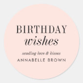 Birthday Wises | Einfache Rosa Weibchen Mädchen Runder Aufkleber (Vorderseite)