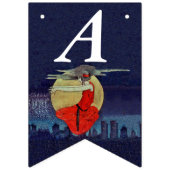 Birthday Witchy Woman Red Dress in Night Sky Moon Wimpelkette (Zweite Fahne)