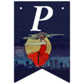 Birthday Witchy Woman Red Dress in Night Sky Moon Wimpelkette (Dritte Fahne)