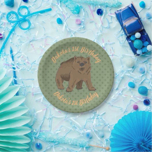 Birthday Woodland Brown Bear Cube Pappteller (Party)