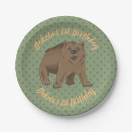 Birthday Woodland Brown Bear Cube Pappteller