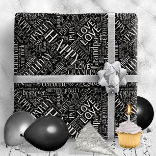 Birthday Word Cloud Grandpa Silver ID276 Geschenkpapier