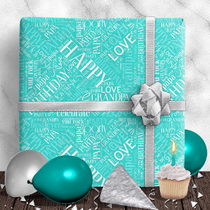 Birthday Word Cloud Grandpa Teal ID276 Geschenkpapier