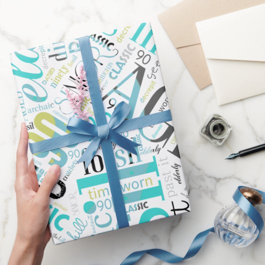 Birthday Word Cloud Neunety Blue ID266 Geschenkpapier (Schenken)