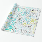 Birthday Word Cloud Neunety Blue ID266 Geschenkpapier (Ungerollt)