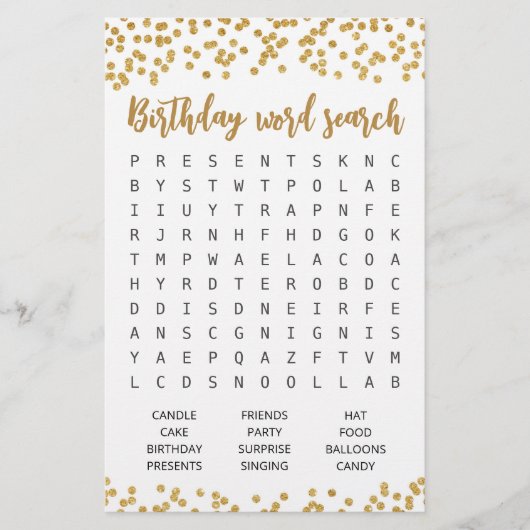 Birthday Word Suchspiel Geburtstagsparty (Vorderseite)