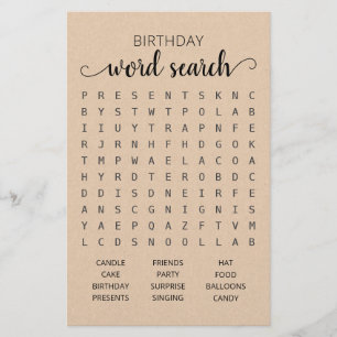 Birthday Word Suchspiel Geburtstagsparty