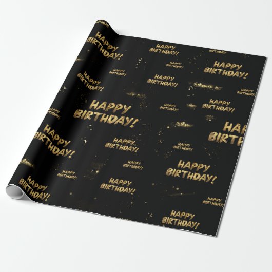 Birthday Wrapping Paper Gold Black Trendy Modern Geschenkpapier (Ungerollt)