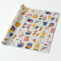 Birthday Wrapping Paper in Blue Pink Orange