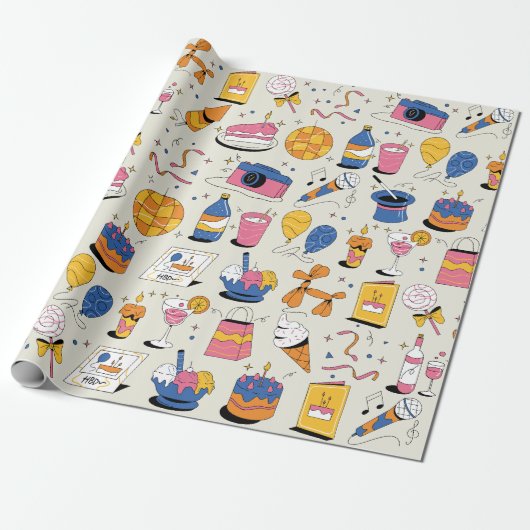 Birthday Wrapping Paper in Blue Pink Orange Geschenkpapier (Ungerollt)