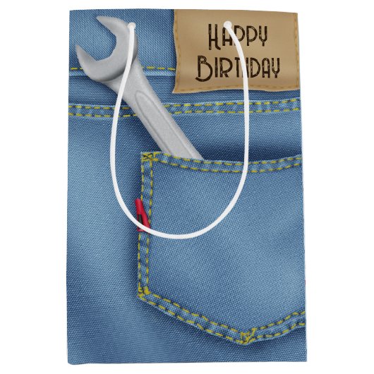 Birthday Wrench in Jean Pocket Mittlere Geschenktüte (Vorderseite)